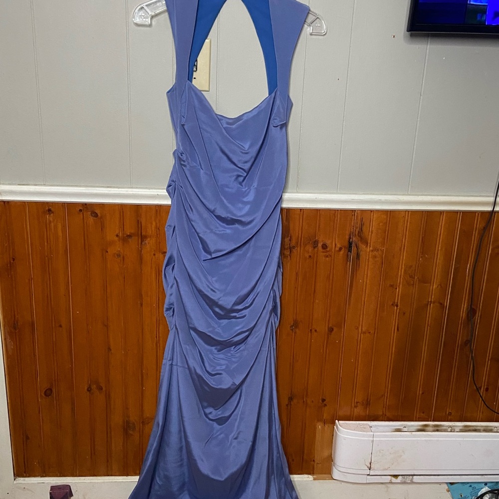 Nicole Miller Women’s 6 Silk Blend Gown Blue Fitted Ruched Trumpet Sleeveless